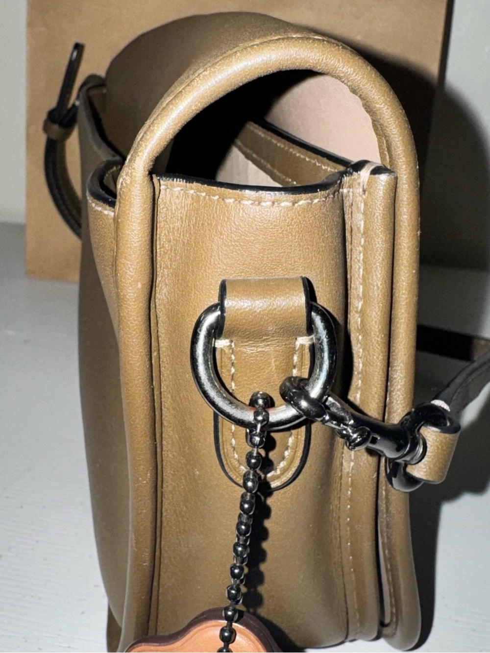 Coach Turnlock Crossbody Bag in Glovetanned Leather (Style #57325) 2016 Taupe - Picture 11 of 15